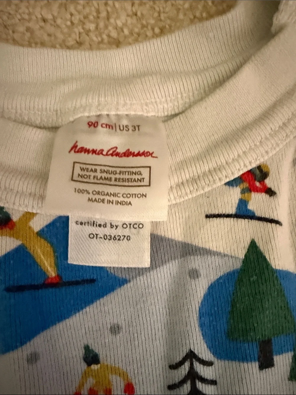 Hanna Andersson Kids Winter Ski Print Pajama Set - White & Blue 3T